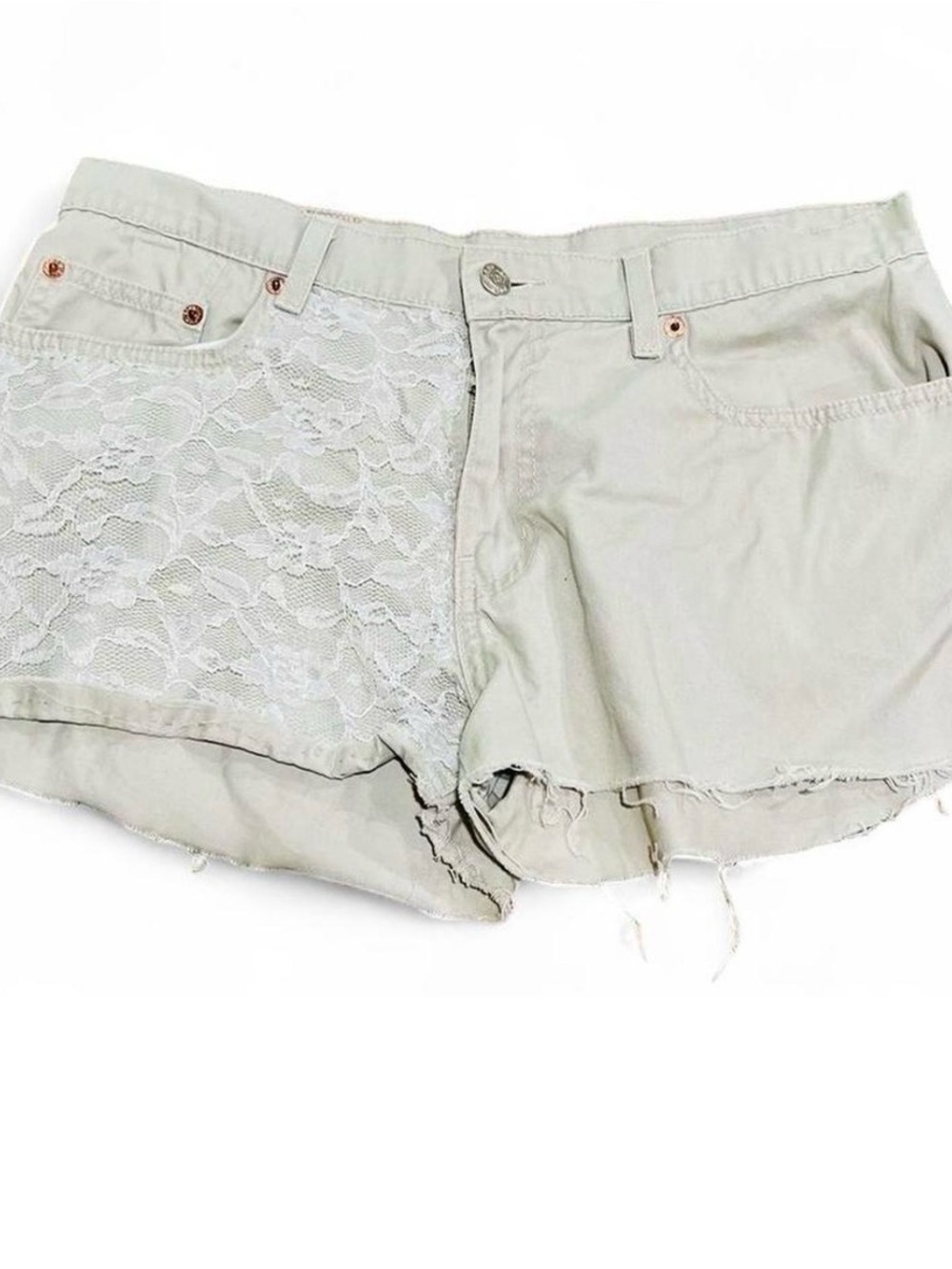 Ralph Lauren Beige Lace-Panel Jean Shorts
